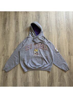 Rare Vintage Y2K LSU Tigers NCAA Gray Hoodie Sports Streewear Fits Medium